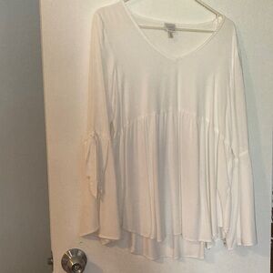 Cupio White V-Neck Flowing Tie-Sleeve Blouse